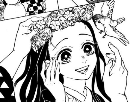 禰豆子のそばで羽ばたくチュン太郎