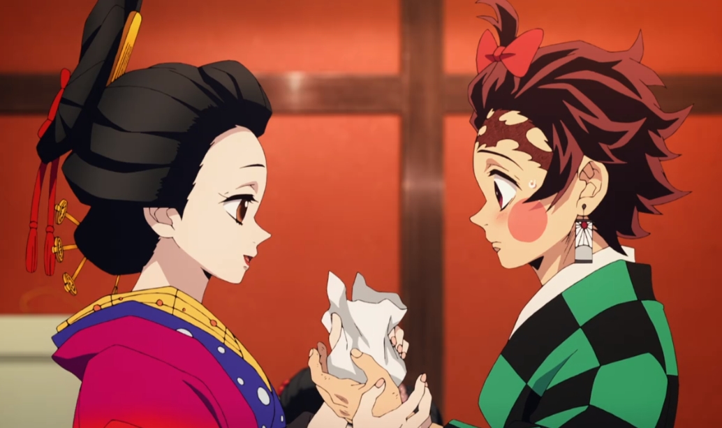 鯉夏花魁からお菓子をもらう炭子