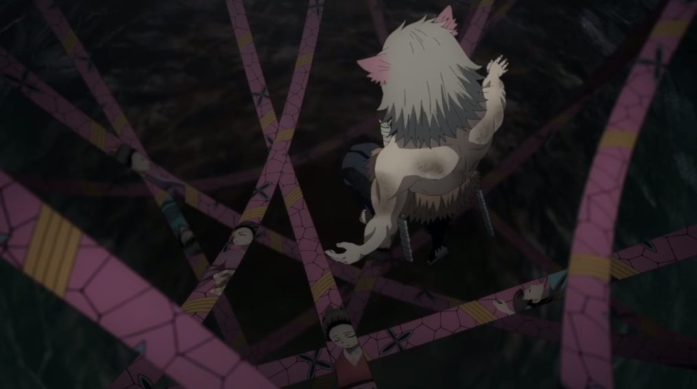 伊之助が帯の貯蔵庫に入った