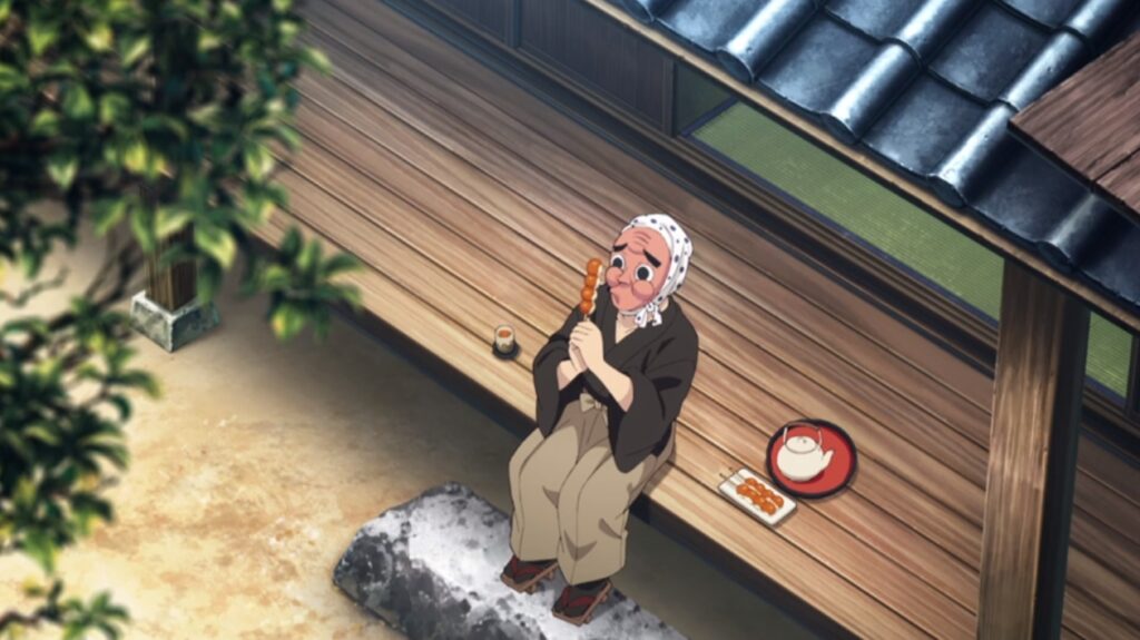 鋼鐵塚さんがみたらし団子を食べる