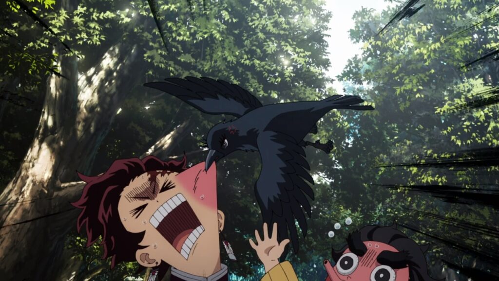 炭治郎の頬を突付く銀子